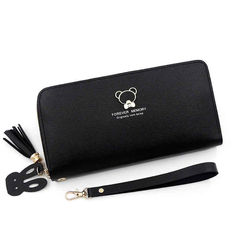 Women's Simple Bear Long Zipper Clutch Mobile Ladies Wallet