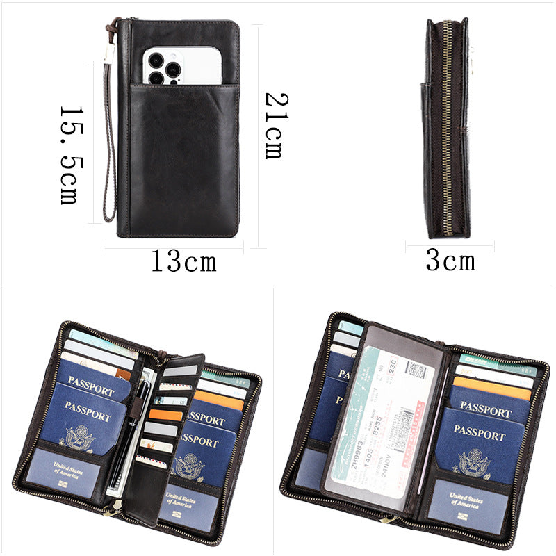 Men's Layer Cowhide Swiping Clutch Multifunctional Zipper Men's Handbags