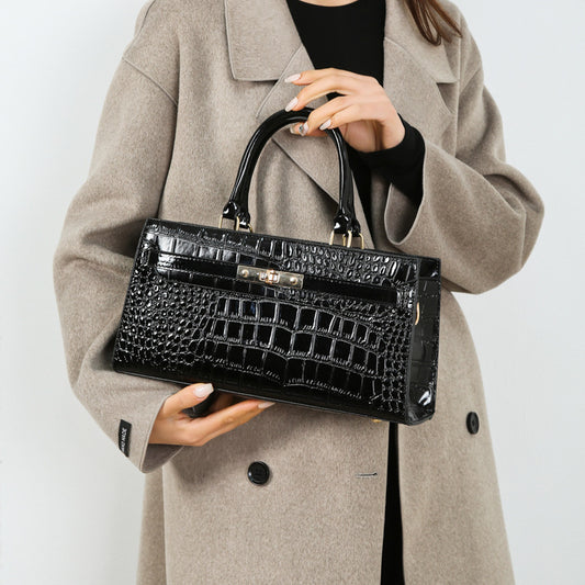 Women's Solid Color Large Capacity Crocodile Pattern Handbags
