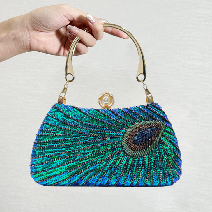 Handmade Hand-held Retro Dress Garment Peacock Feather Evening Bags