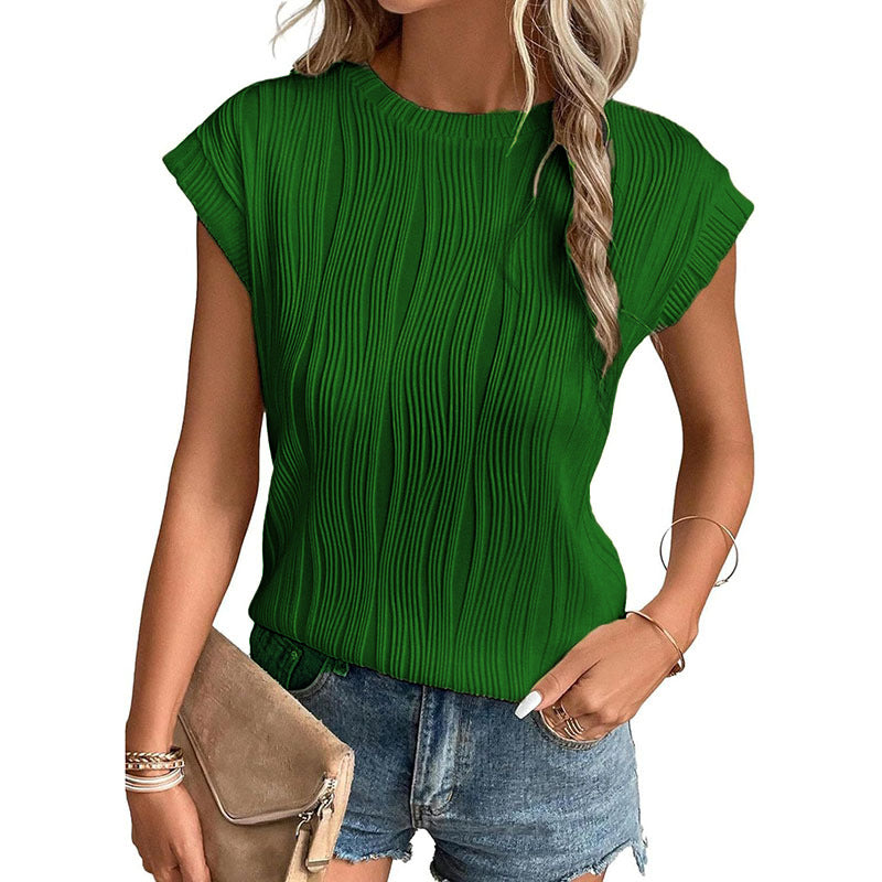 Women's Round Neck Super Sleeve Solid Color Blouses