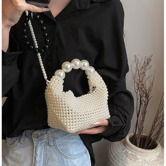Women's Handmade Woven Dinner French Retro Fairy Pearl Handbags