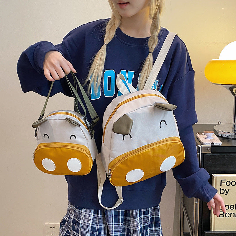 Women's Tricolor Patch Pig Korean Cute Wild Backpacks