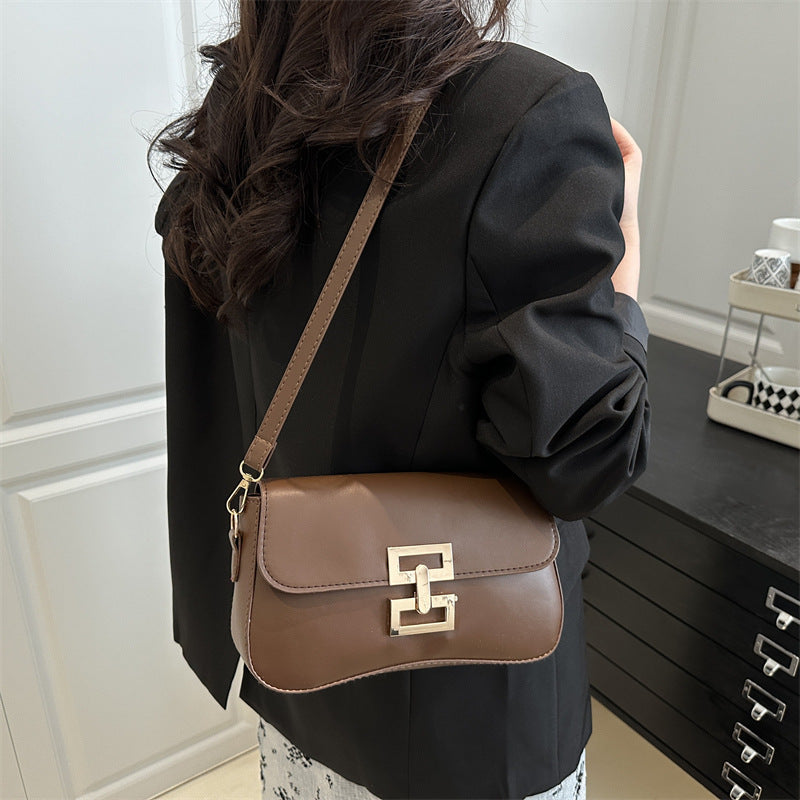 Women's Spring Retro Large Capacity Solid Color Lock
