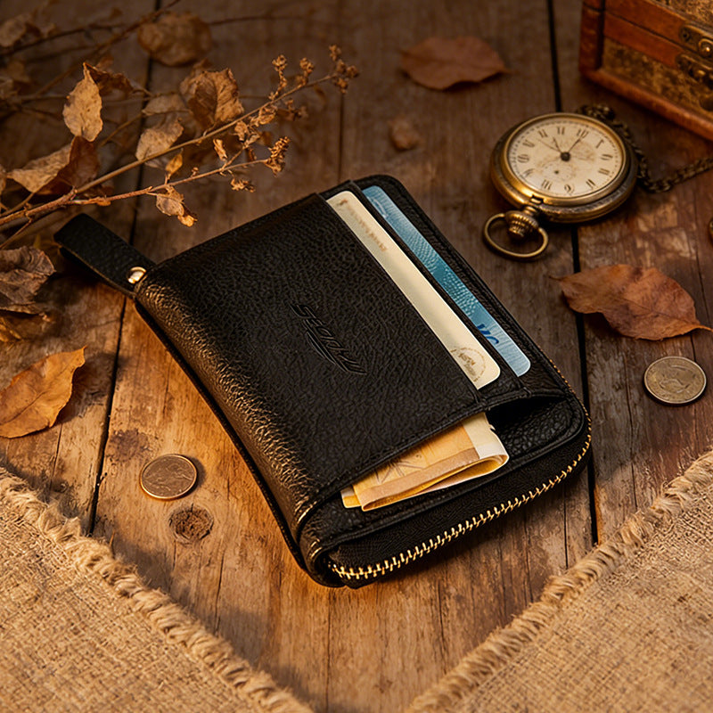 Men's Zipper Multiple Slots Large Capacity Business Portable Card Holder