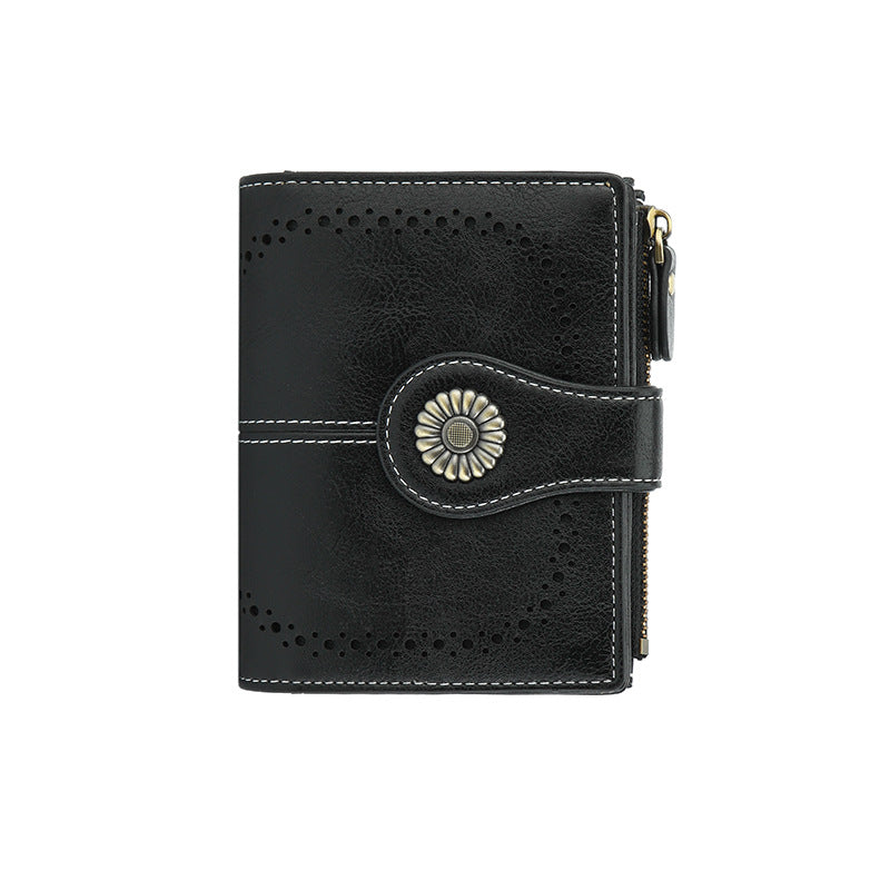 Women's Short Retro Oil Wax Skin Ladies Wallet