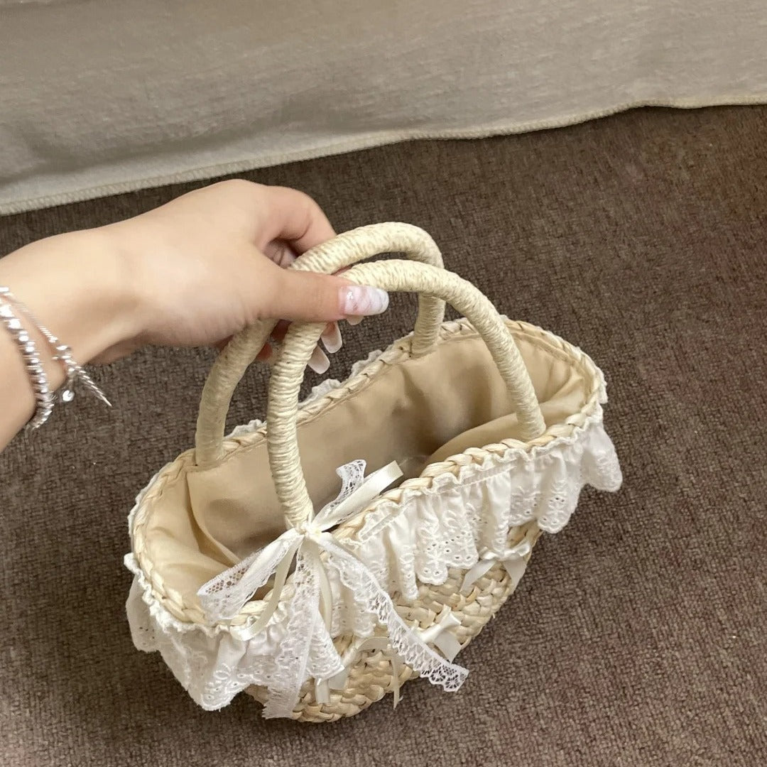 Straw Sweet Corn Husk Summer Seaside Beach Picnic Vegetable Basket Women's Handbag
