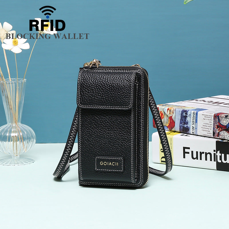 Women's Leather Vertical Cowhide Change Cell Shoulder Bags