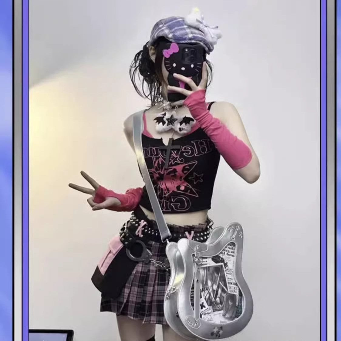 Guitar Cartoon Girly Fashion Laser Writing Sweet Crossbody Bags