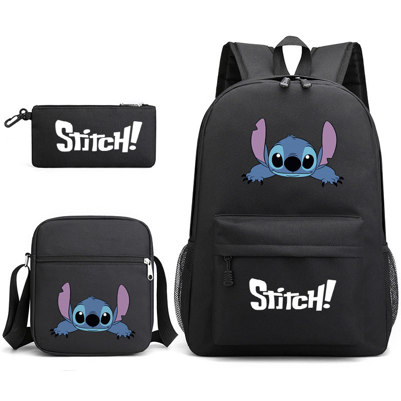 Star Stitch Pencil Black Three-piece Set Backpacks