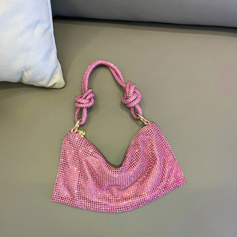 Attractive Women's Rhinestone Underarm Pink Clutch Shoulder Bags