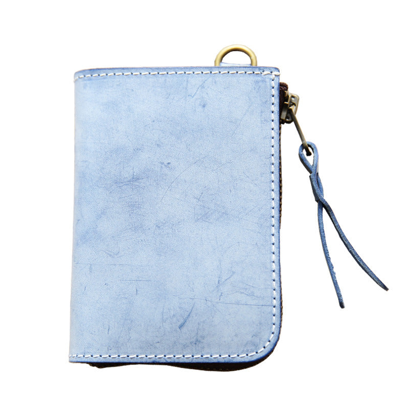 Men's Tanned Leather Cowhide Genuine Short Zipper Men's Wallets