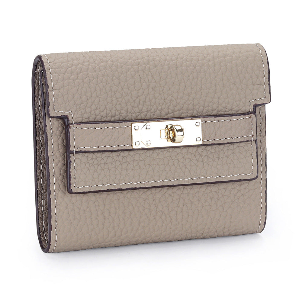 Women's Cowhide Short Fashion Folding Genuine Leather Ladies Wallet