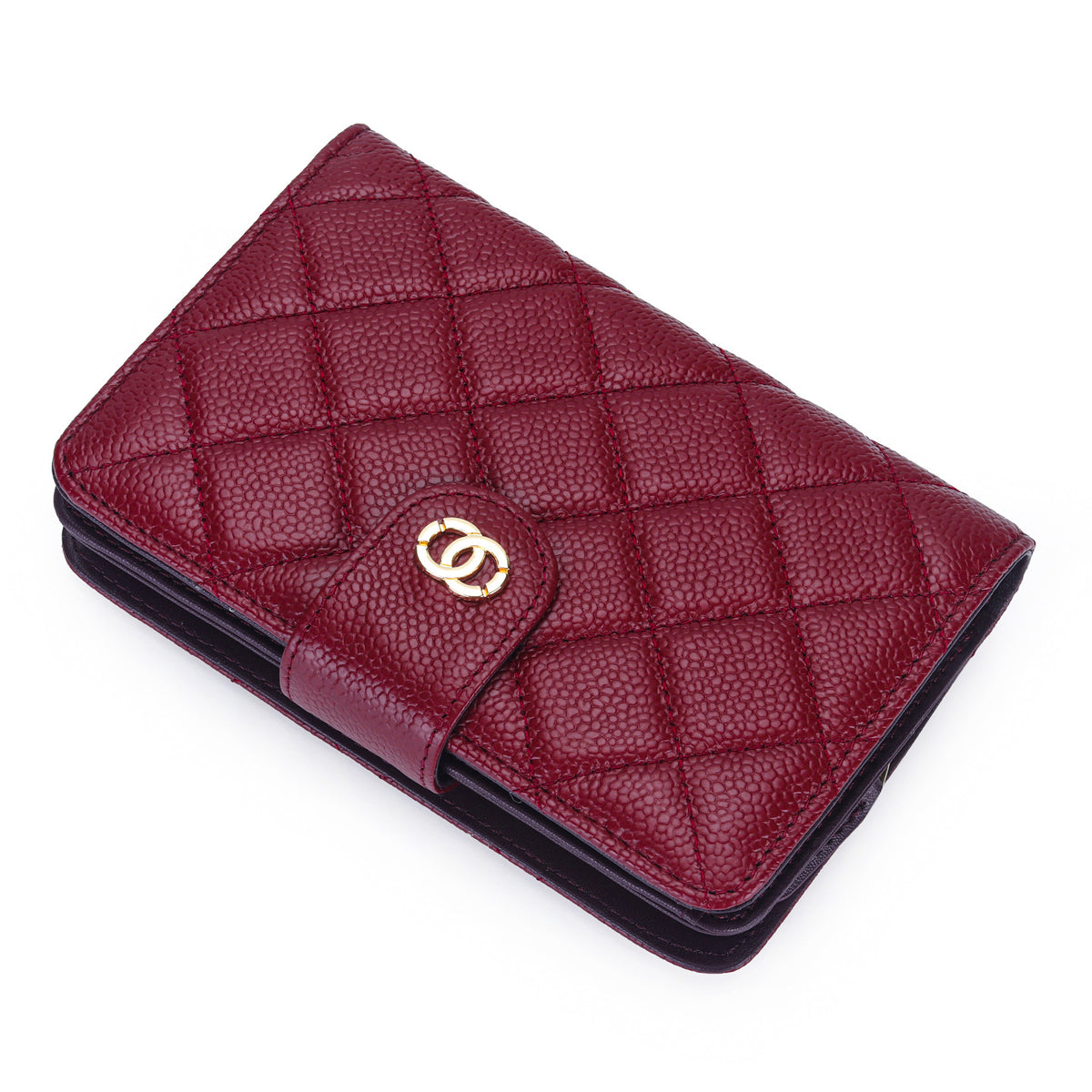 Women's Short Folding First Layer Cowhide Caviar Classic Style Multiple Ladies Wallet