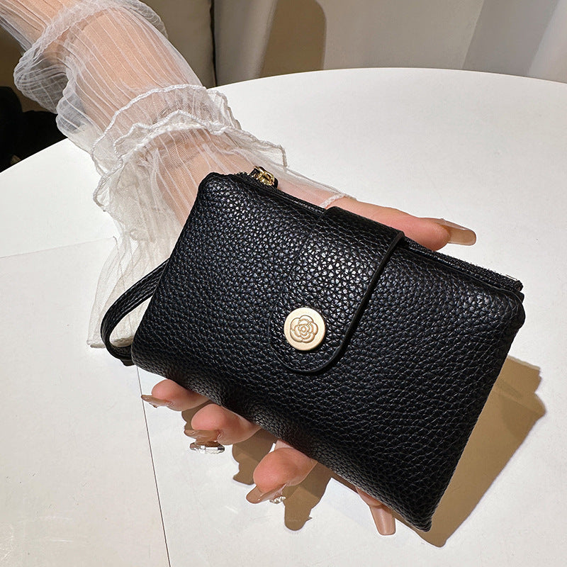 Women's Litchi Pattern Solid Color Thin Short Ladies Wallet