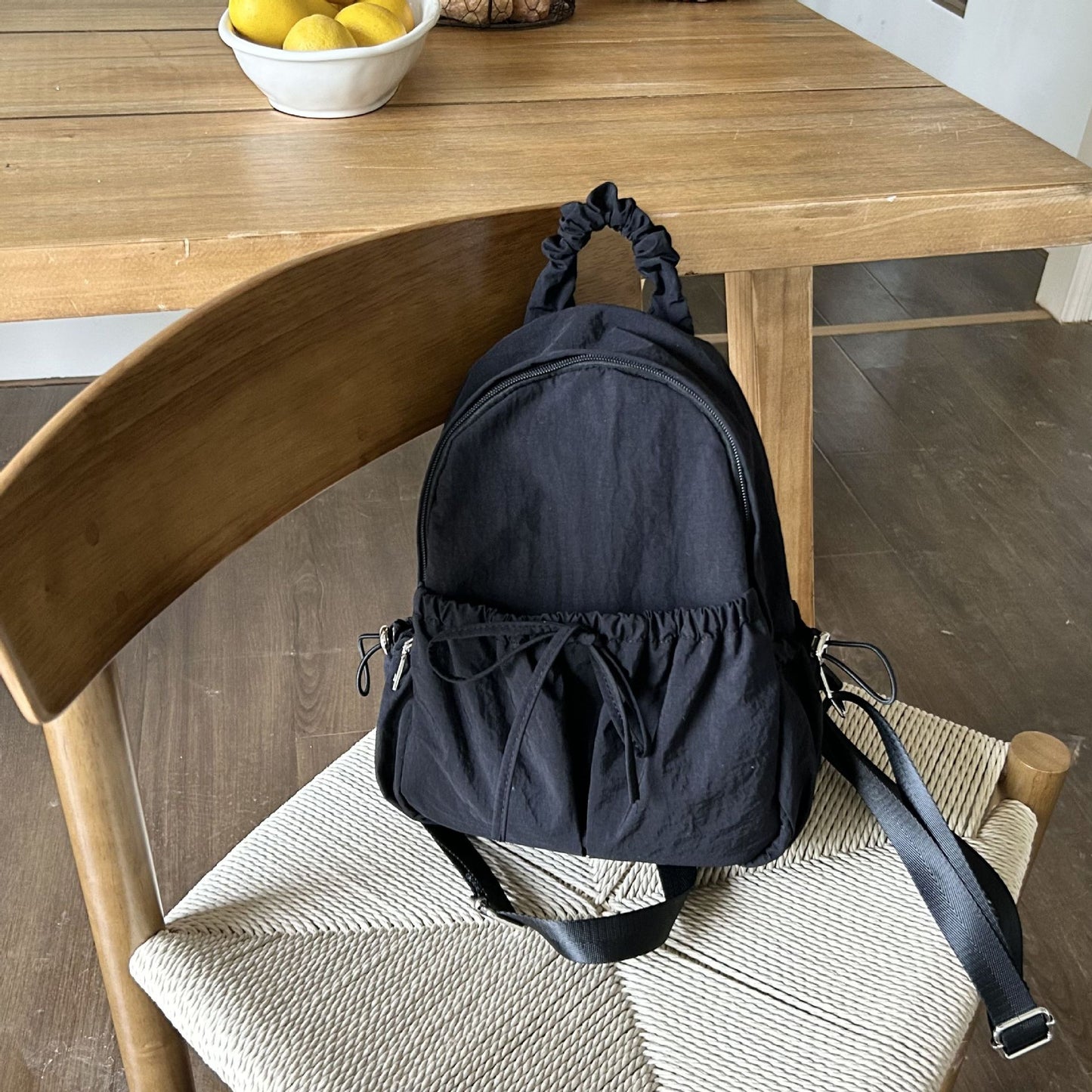Women's Style Pleated Nylon Pure Color Minimal Backpacks