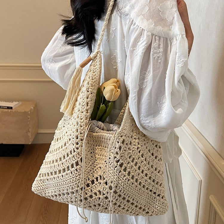 Women's Idle Style Loose Feeling Large Capacity Woven Summer Seaside Holiday Women's Shoulder Bag