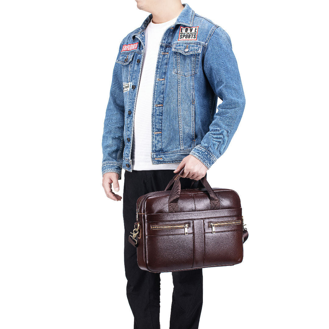 Men's First Layer Cowhide Business Portable Notebook Laptop Bags
