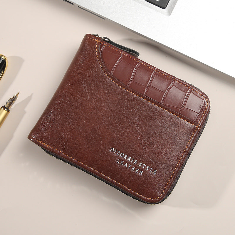 Men's Short Stitching Stone Pattern Large Capacity Zipper Bags