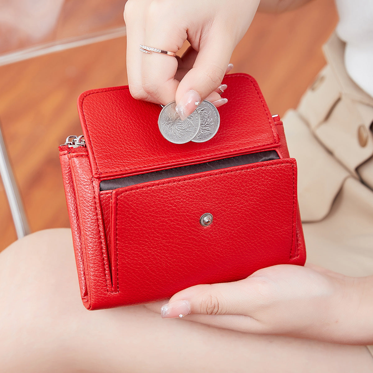 Women's Short Double Zipper Flip Simple Portable Fashion Card Holder