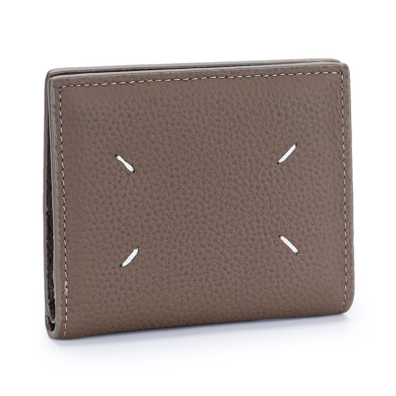 Women's Pure Cowhide Short Leather Folding Multiple Ladies Wallet
