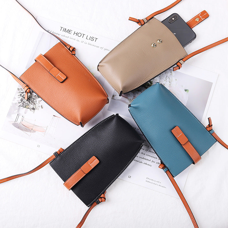 Women's Mobile Mini Genuine Cattlehide Leather Surface Women's Messenger Bag