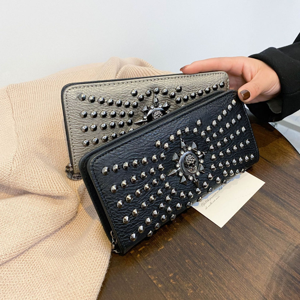 Women's Punk Fashion Skull Long Clutch Trendy Purses