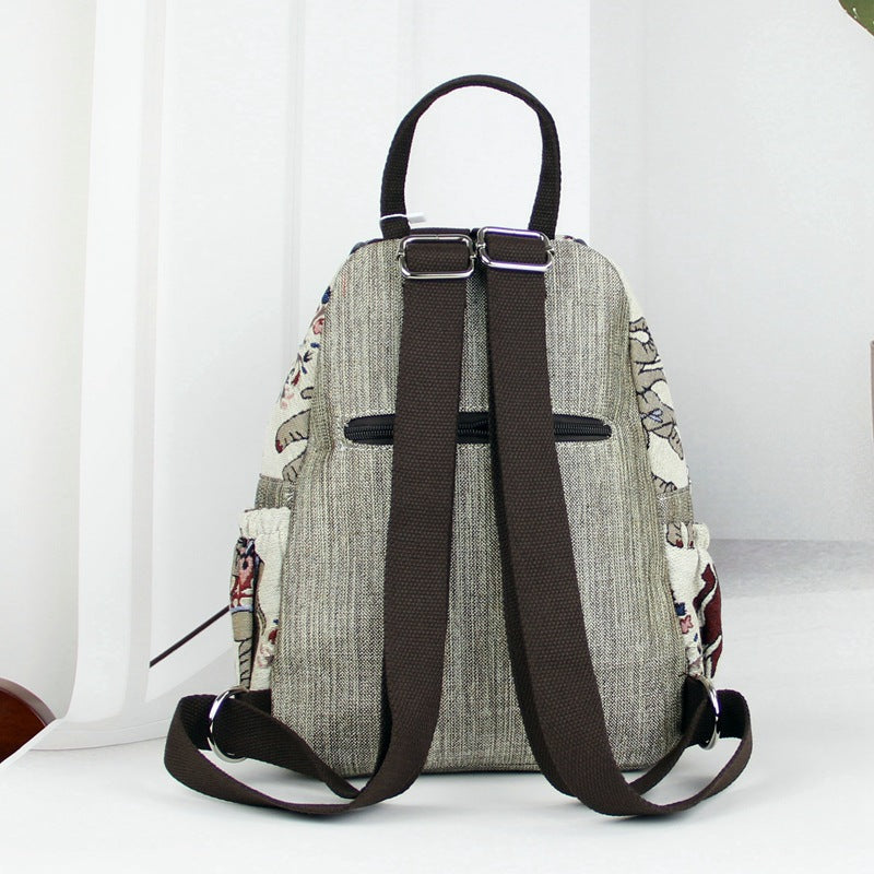 Layer Zipper Elephant Cotton Linen Retro Backpacks