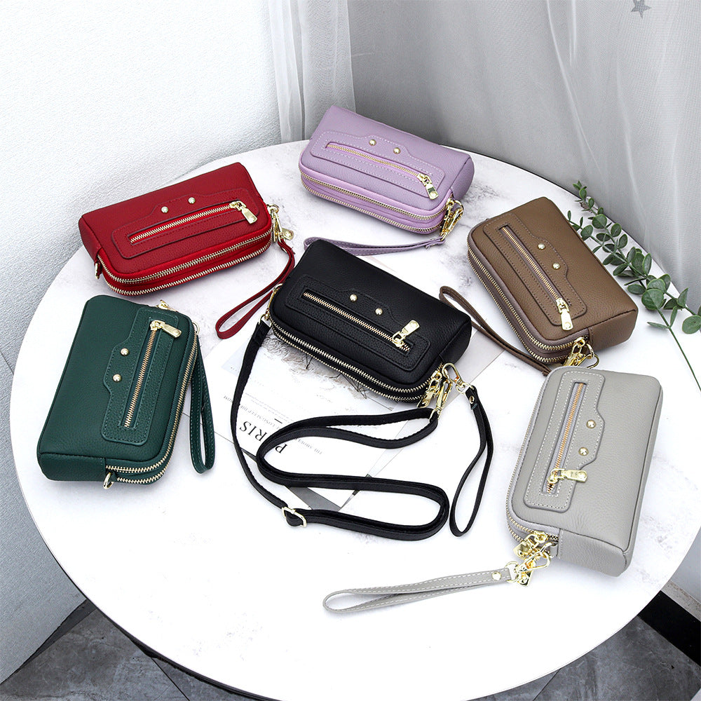 Women's Layer Cowhide Double Zipper For Multifunctional Clutch Women's Messenger Bag
