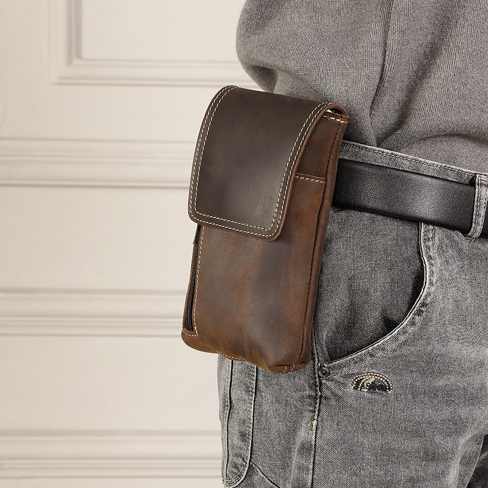 Men's First Layer Cowhide Magnetic Mobile Vertical Men's Waist Packs