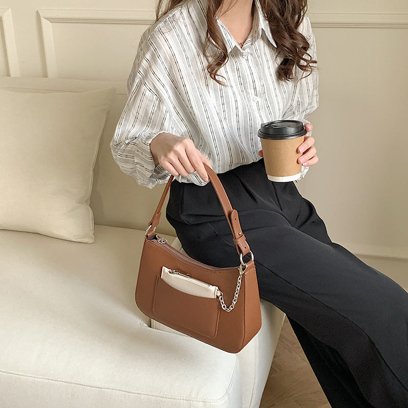 Women's Design Contrast Color Chain Pocket French Crossbody Bags