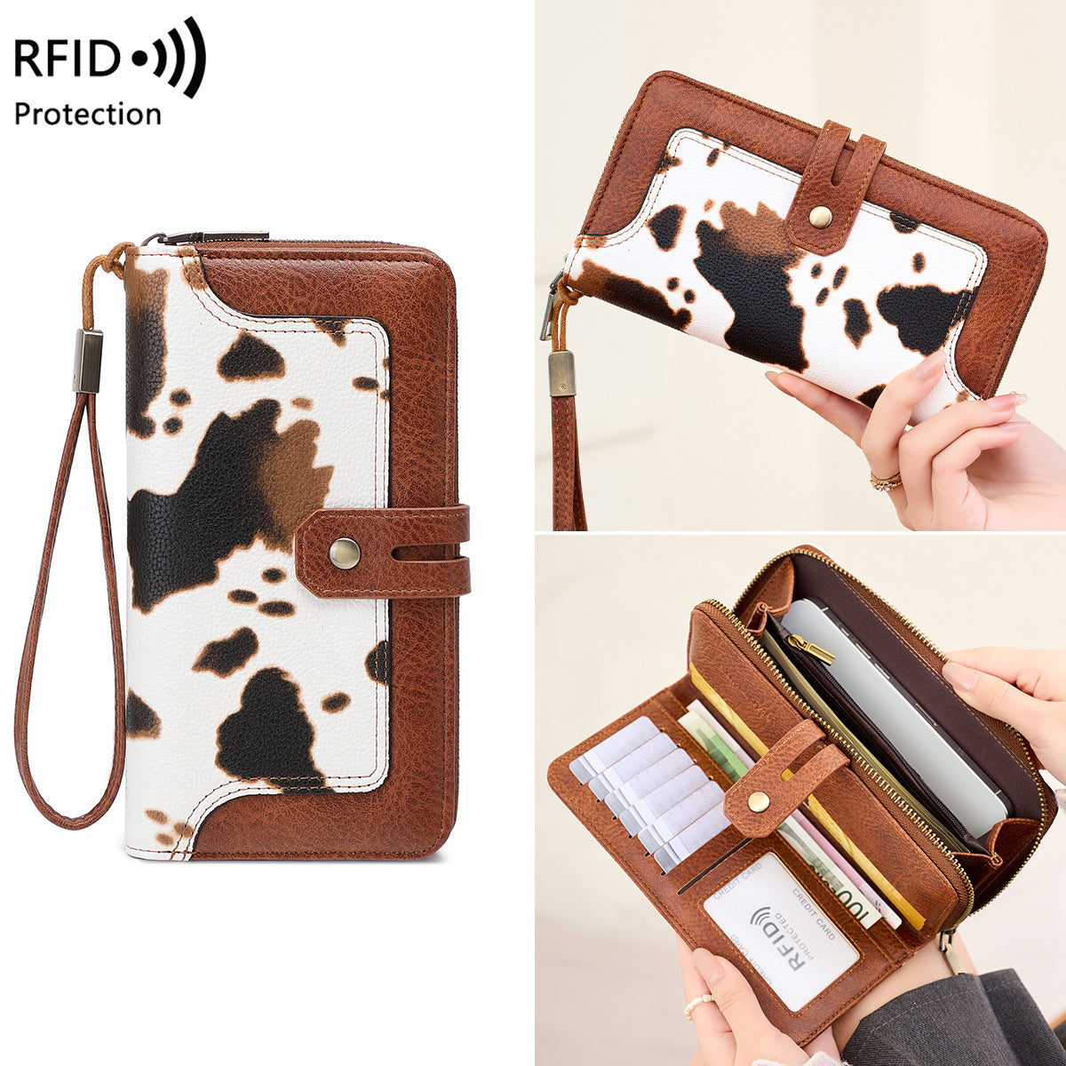 Women's Swiping Printing Contrast Color Retro Long Ladies Wallet