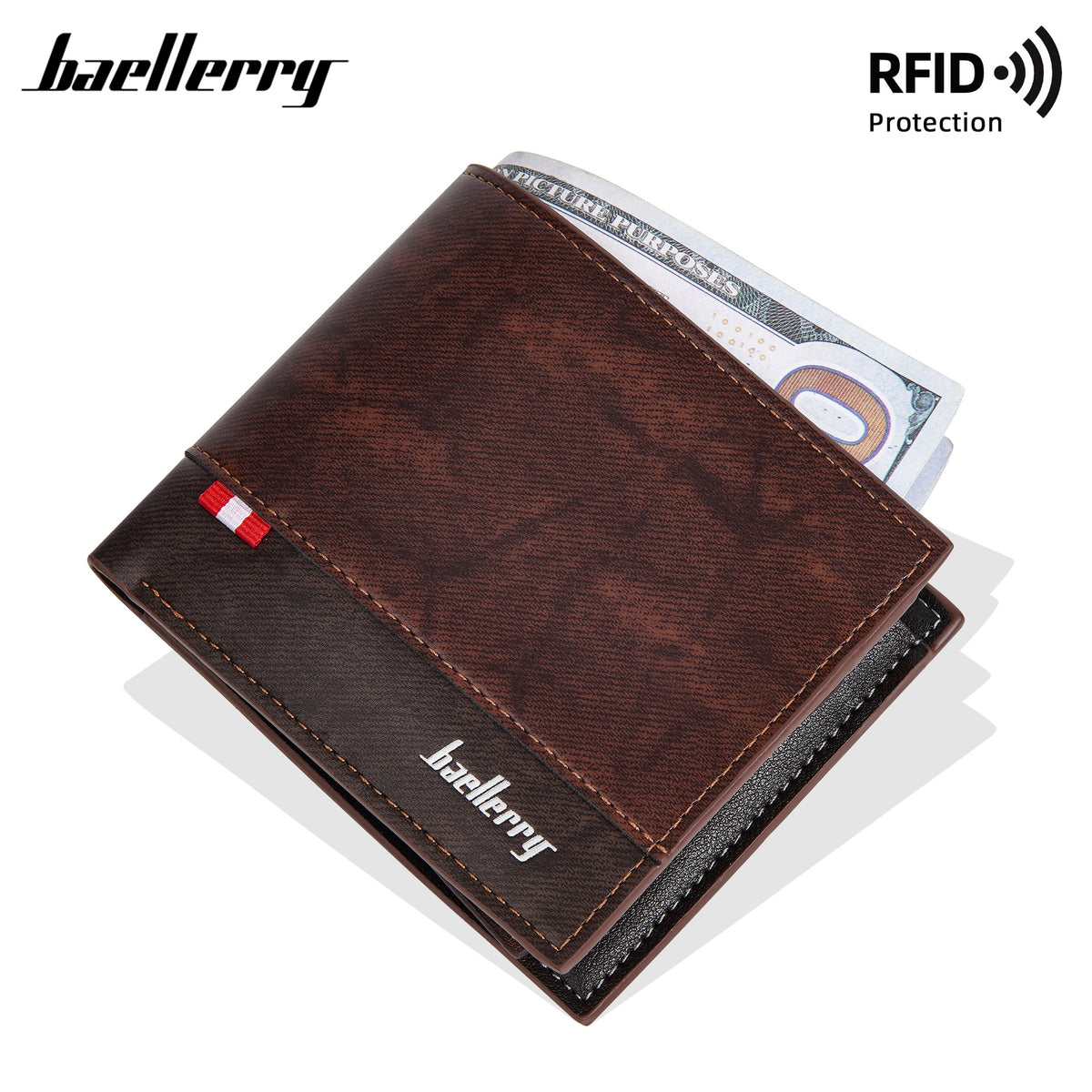 Men's Short Business Multiple Slots Open Green Contrast Men's Wallet