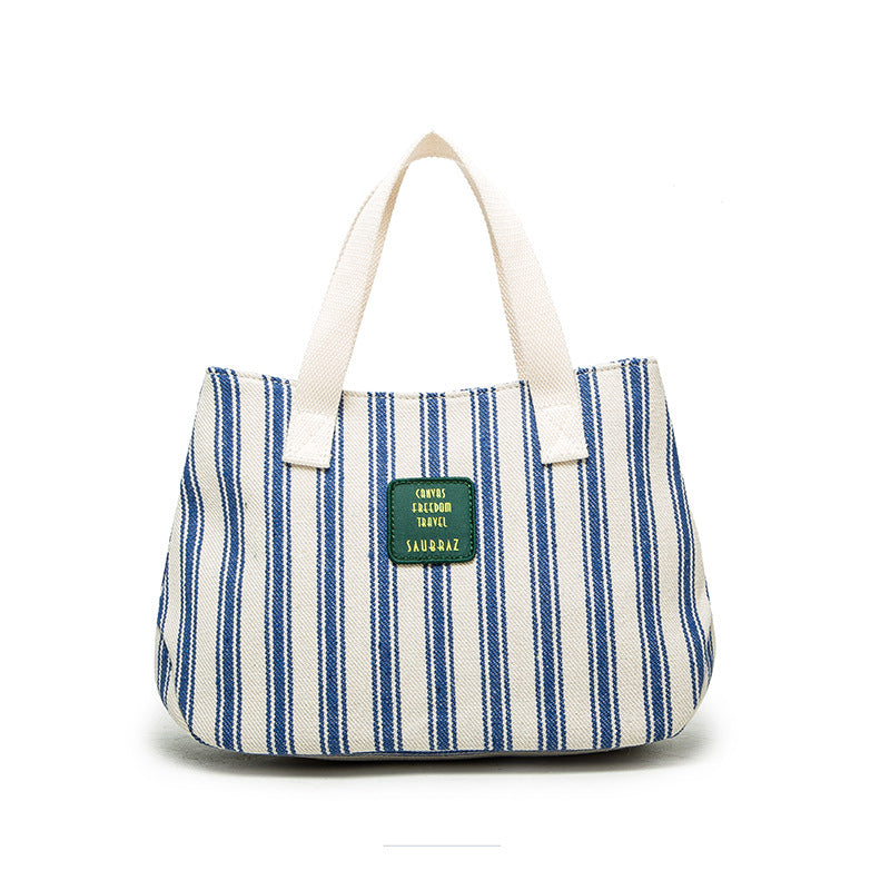 Women's Style Canvas Thickened Striped Artistic Simple Cloth Handbags