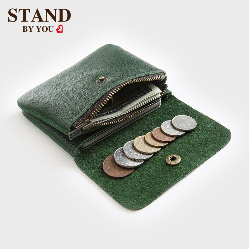 Women's & Men's Handmade Retro First Layer Cowhide Short Leather And Ladies Wallets