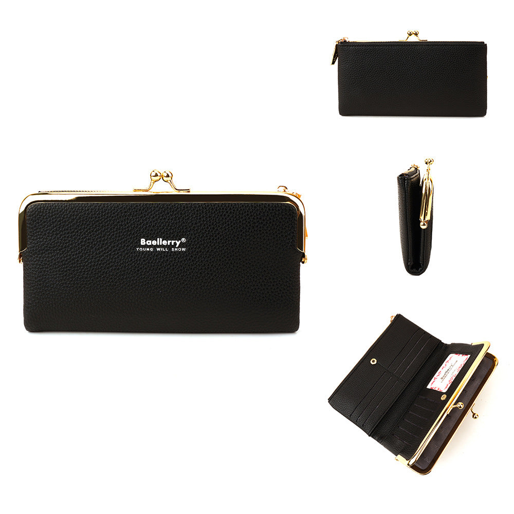 Women's Korean Style Lychee Pattern Large Capacity Multiple Ladies Wallet