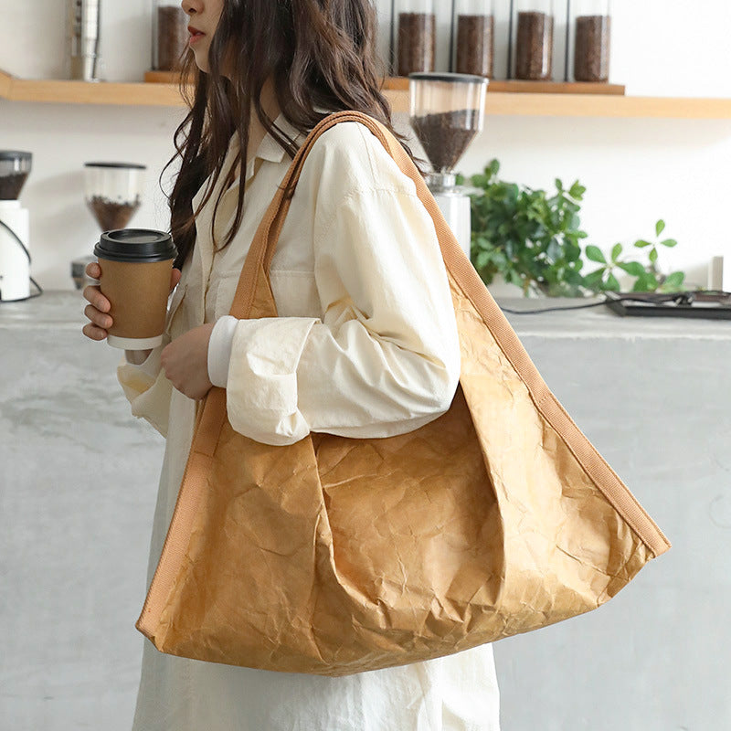 Women's Korean Style Retro Fashion Pleated Kraft Shoulder Bags