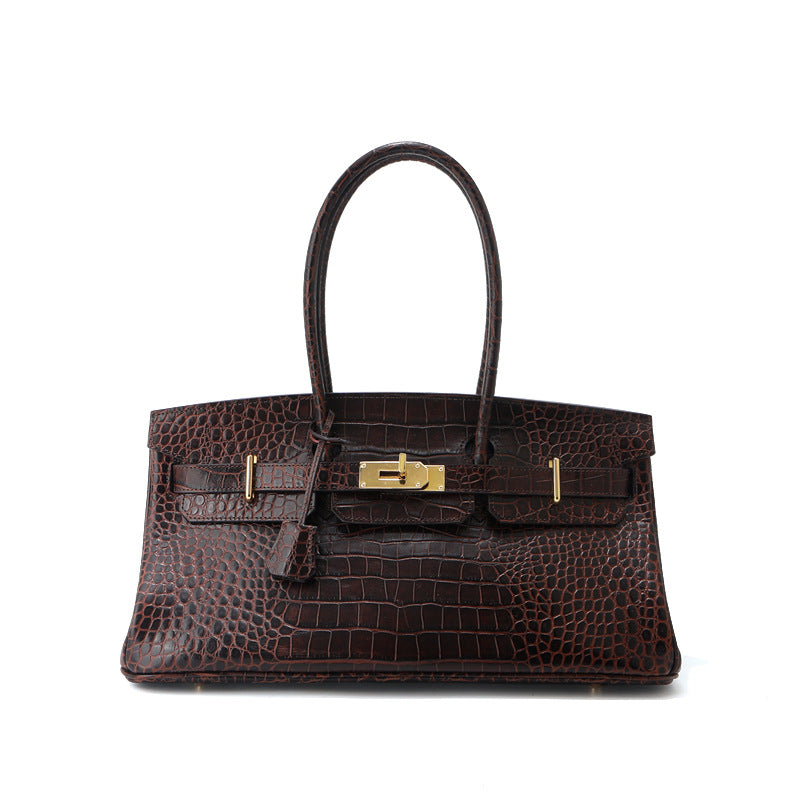 Crocodile Pattern Platinum Genuine Leather Portable Bags