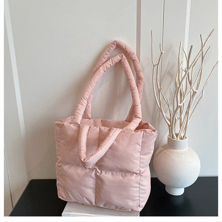 Women's Embroidery Thread Plaid Design Simple Winter Large Capacity Cotton Women's Shoulder Bag