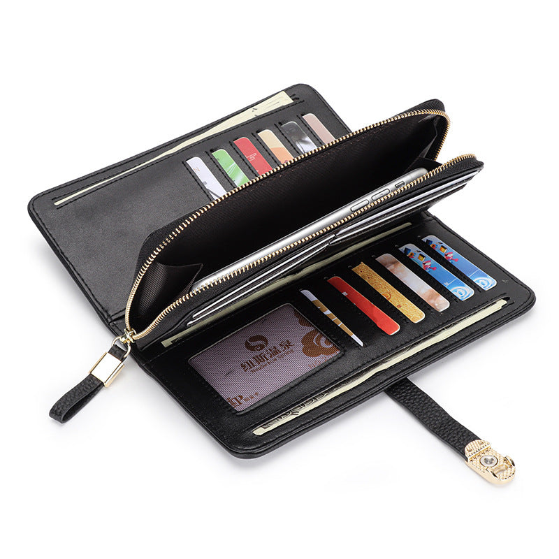 First Layer Cowhide Long Large Pattern Zipper Ladies Wallet
