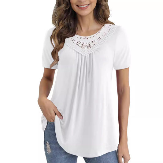 Women's Summer Sleeve Lace Pleated Shirt Waist Blouses