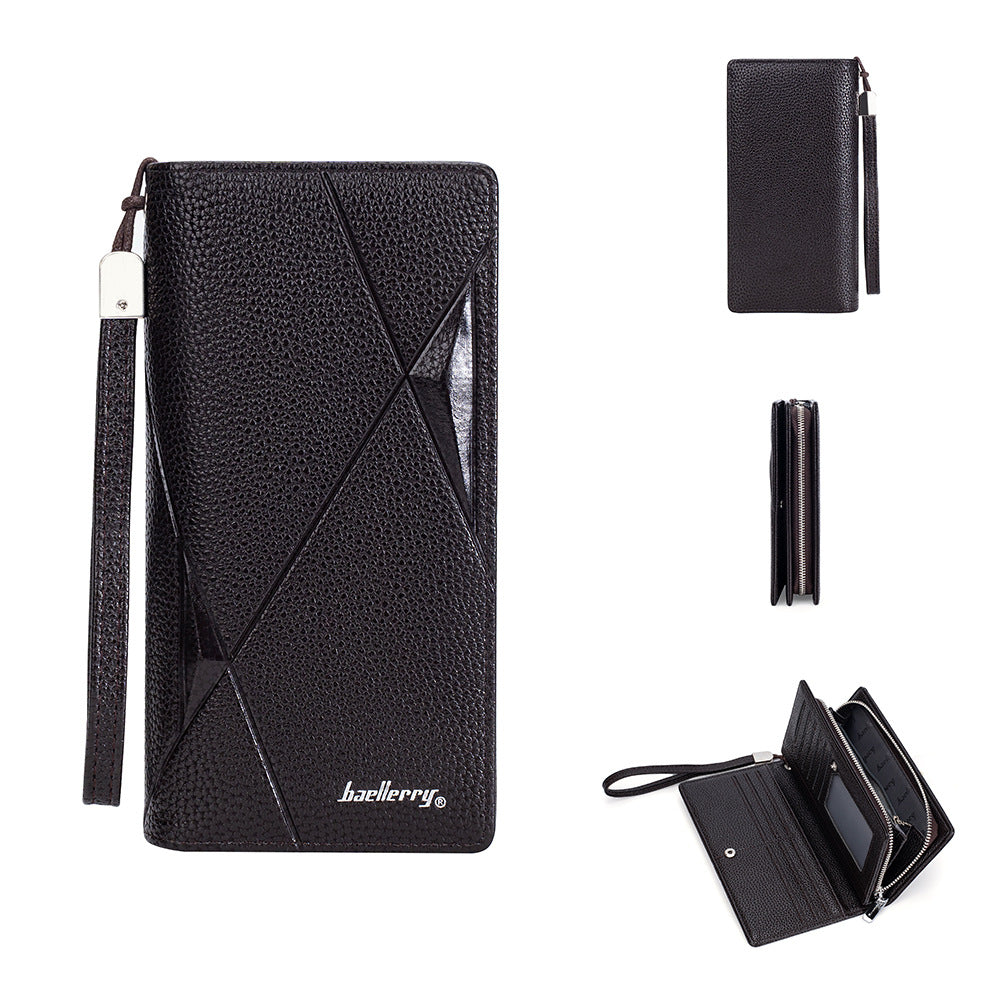 Men's Long Business Litchi Pattern Zipper Multi Men's Wallets