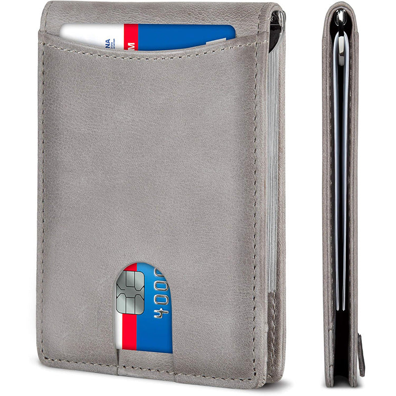 Men's Gold Clip Solid Color Bifold Leather Card Holder