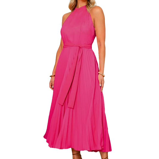 Women's Dress Sexy Sleeveless Stand Collar Pleated Dresses
