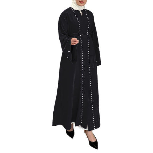Fashion Solid Color Flared Sleeve Inlaid Pearl Clothing