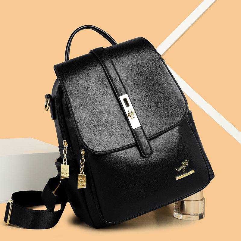 Women's Leather Korean Simple Fashion Large Capacity Backpacks