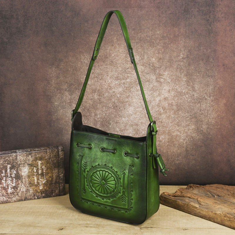 Women's Layer Cowhide Large Capacity Embossed Hand-rub Color Bags