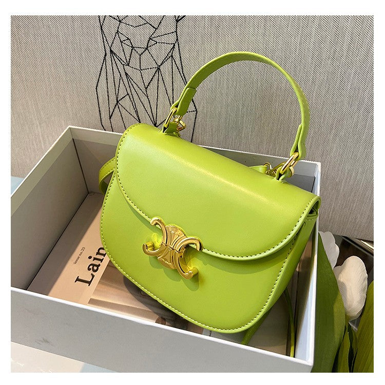 Women's Leather Texture Simple Saddle Retro Arc Bags