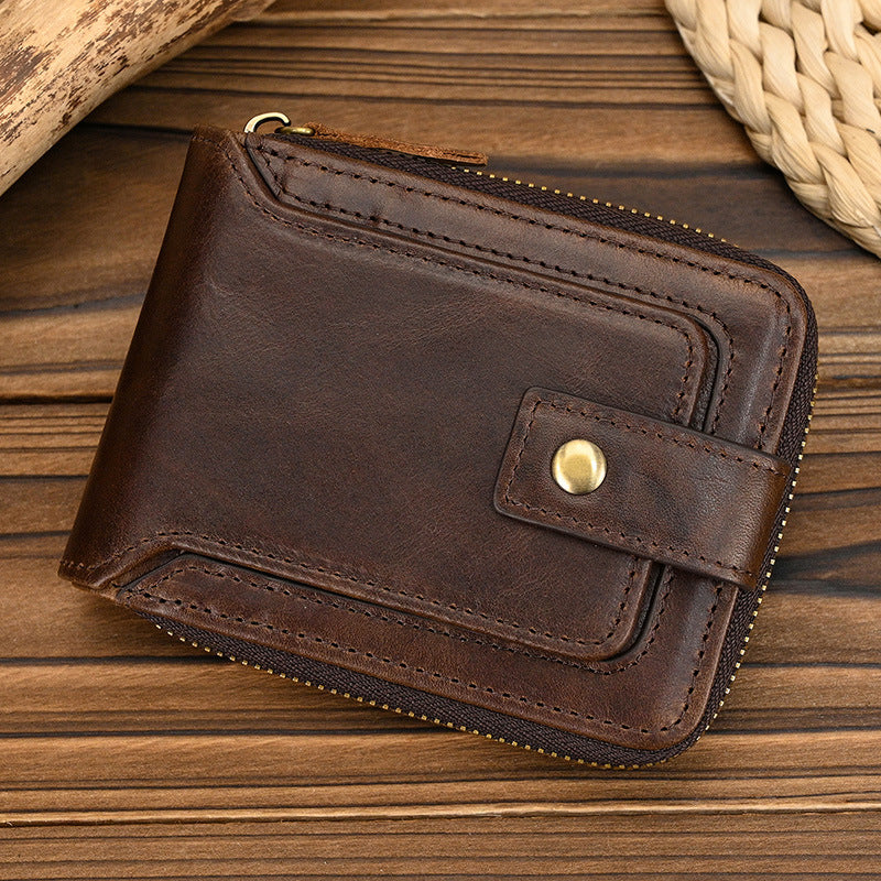 Women's & Men's Genuine Leather Multiple Slots Zipper For Men's Wallets