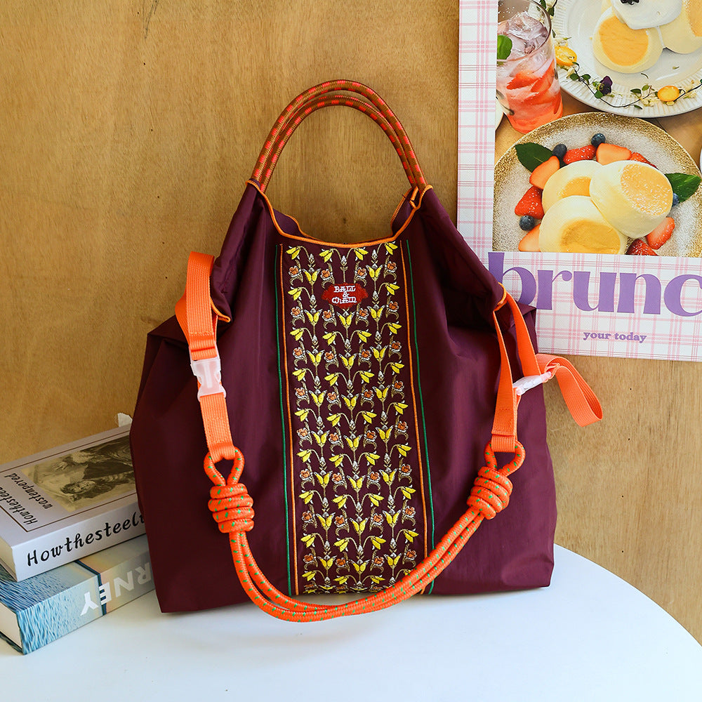 Thousand Needle Environmental Protection Waterproof Nylon Embroidery Fashion Large Capacity Women's Handbag